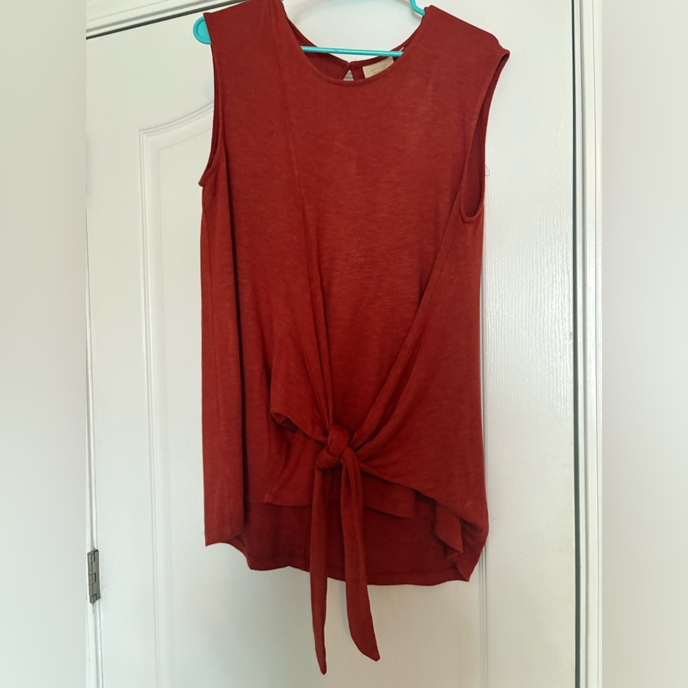 Vanessa Virginia by Anthropologie Dayla Tie-Front Tunic Top in Burnt Orange